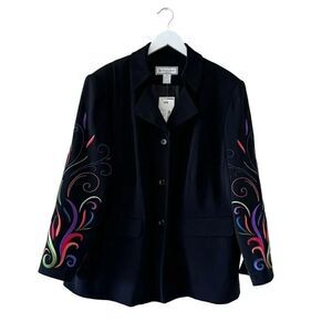 Travis Ayers 2 Piece Black Embroidered Tailored Jacket Skirt Suit Plus SZ 18W